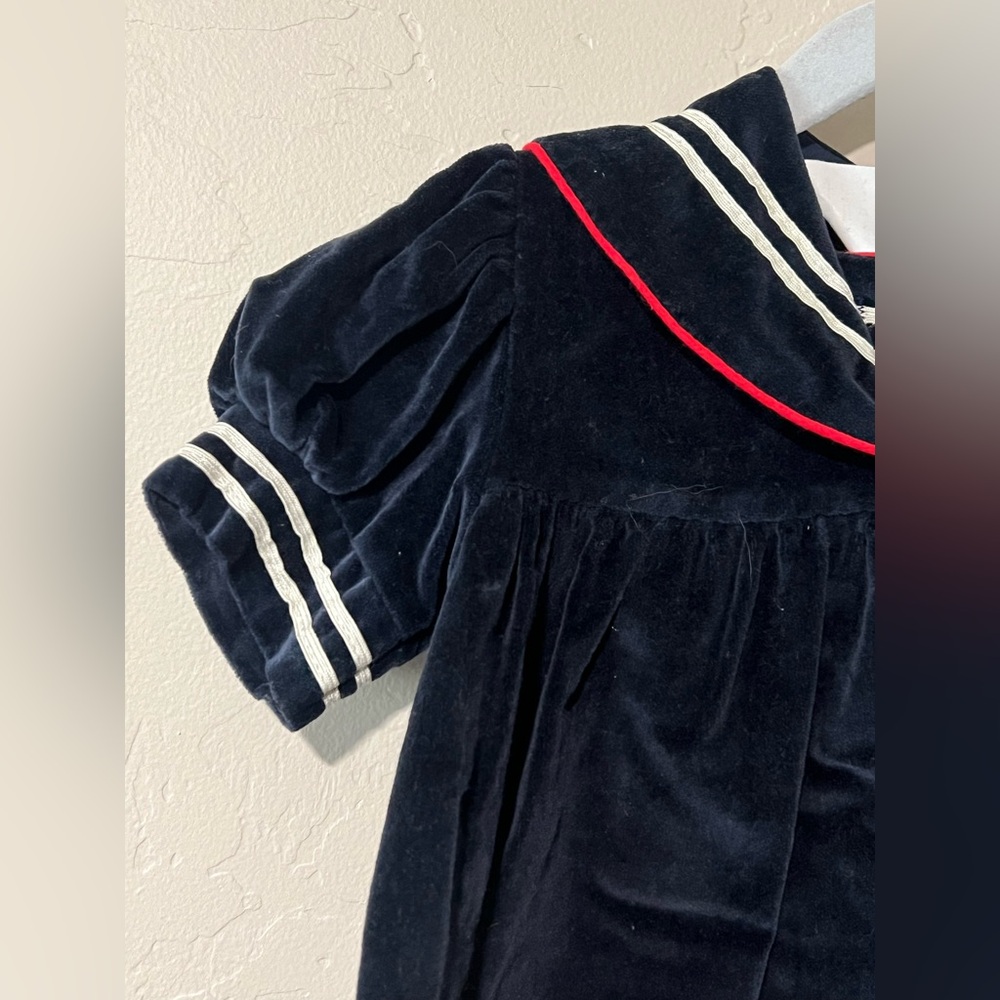 Vintage Navy Blue Sailor Dress with Red Trim Size 12m Made in the USA - Picture 2 of 9
